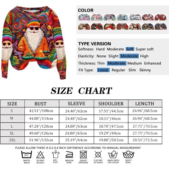 Yinbwol Women Multi Long Sleeve Oversize Round Neck Pull On Christmas Sweatshirt - Picture 4 of 4